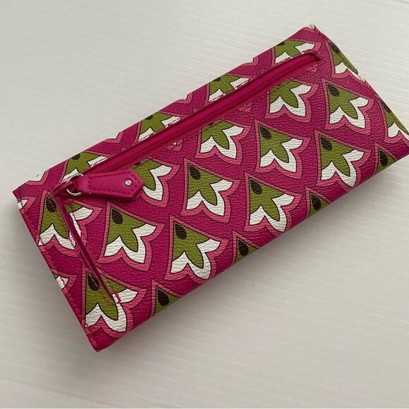 Vera Bradley trifold wallet pink white and green abstract floral pattern - Picture 5 of 5